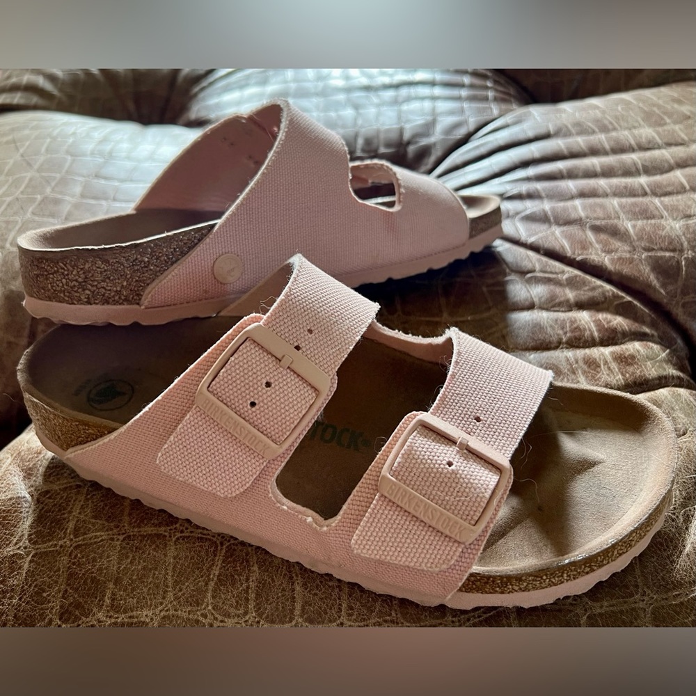 BIRKENSTOCK WOMEN’S ARIZONA VEGAN CANVAS 2 BUCKLE SANDALS BLUSH PINK  SZ 9 or 40